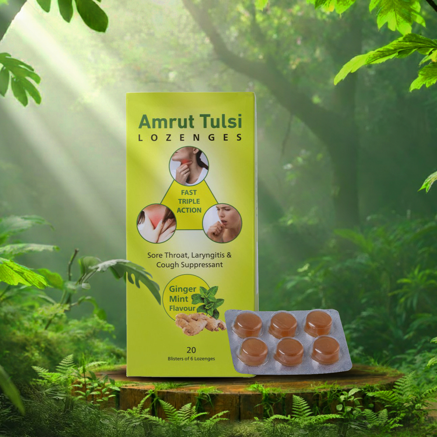 Amrut Tulsi Lozenges Ginger Mint