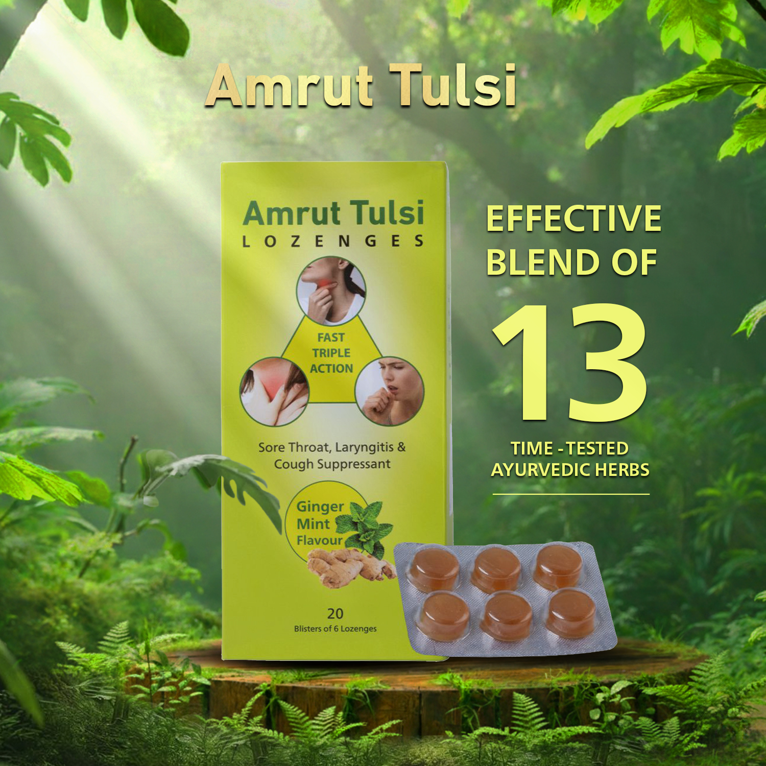 Amrut Tulsi Lozenges Ginger Mint