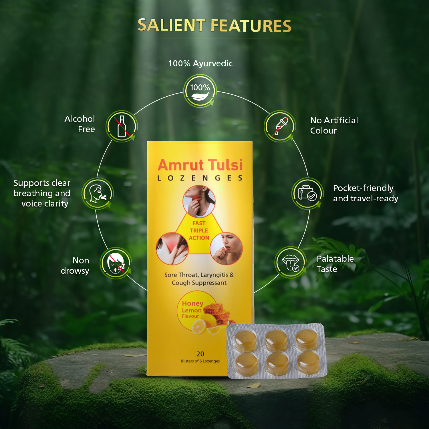 Amrut Tulsi Lozenges Honey Lemon