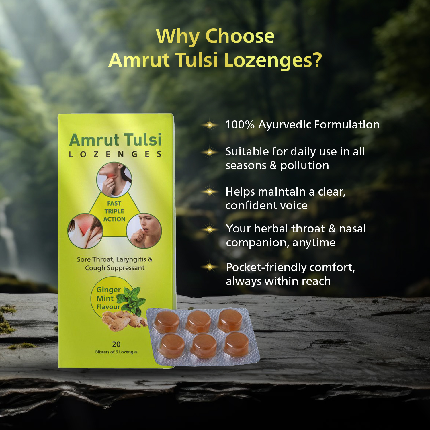 Amrut Tulsi Lozenges Ginger Mint