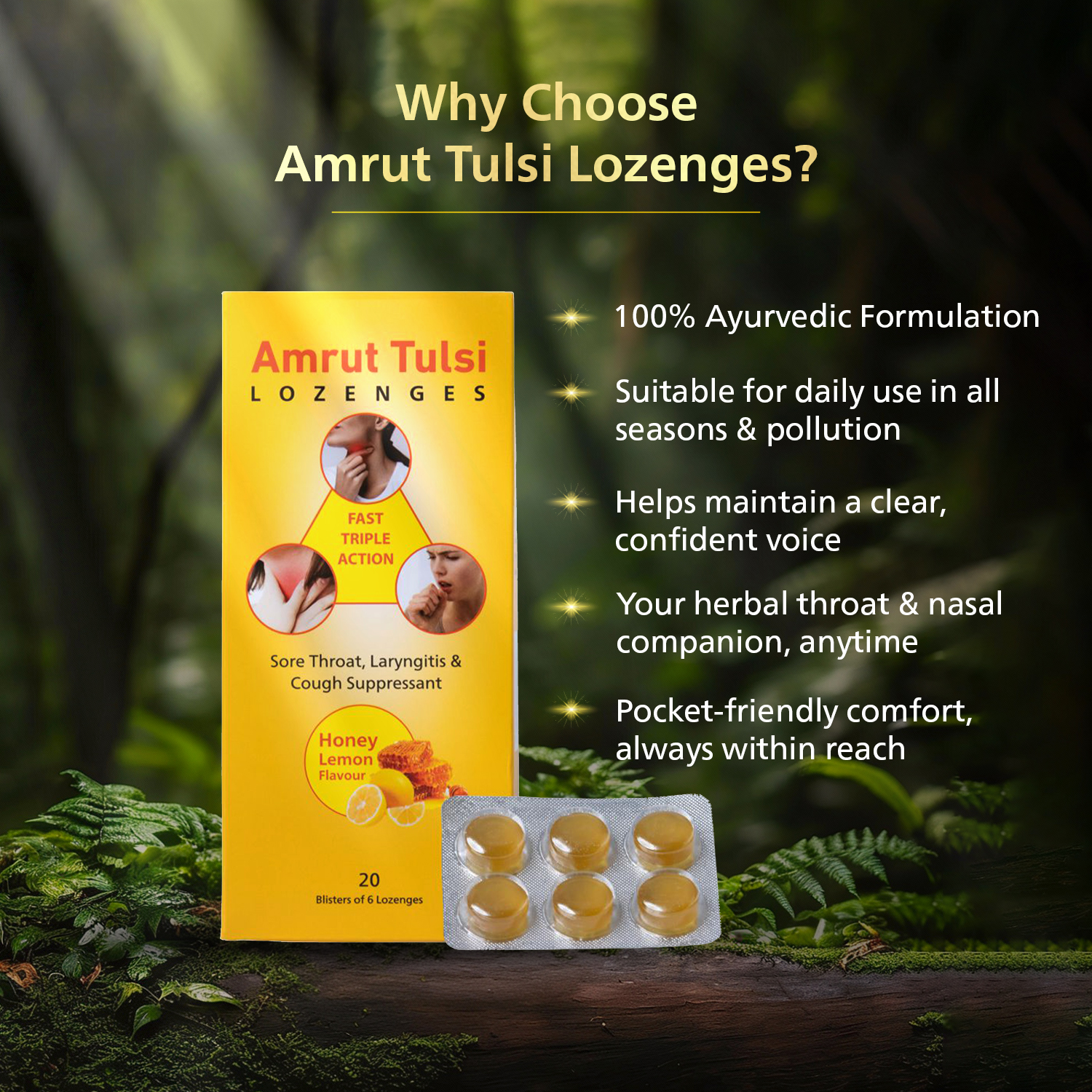 Amrut Tulsi Lozenges Honey Lemon