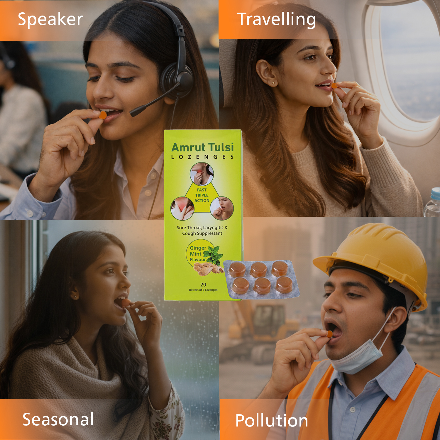 Amrut Tulsi Lozenges Ginger Mint