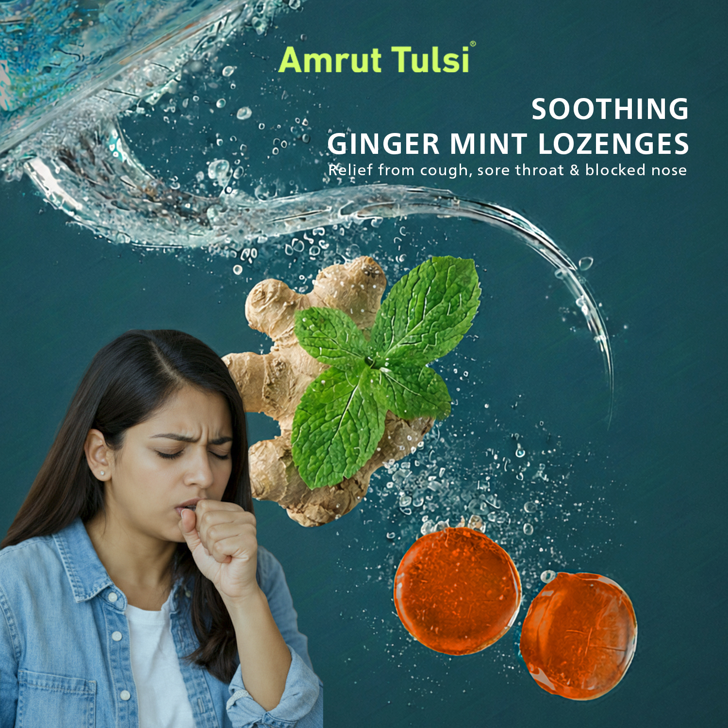 Amrut Tulsi Lozenges Ginger Mint